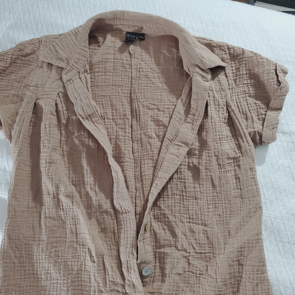 ICONE Par SIMONS Rare Taupe Gauze Organic Cotton Romper Shorts - Picture 9 of 16